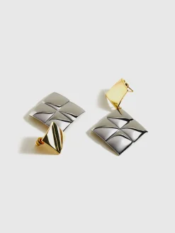 Contrast Color Square Pendant Earrings