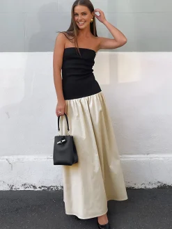 Contrast Color Tube Long Dress