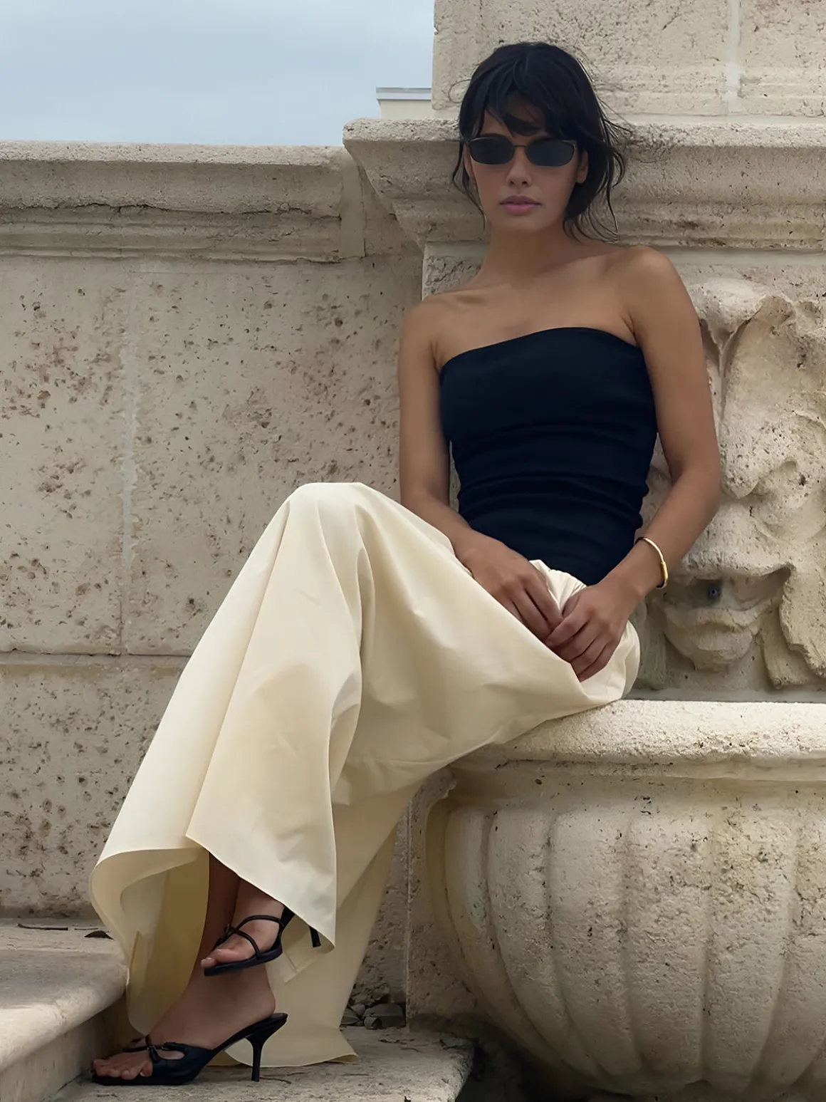 Contrast Color Tube Long Dress