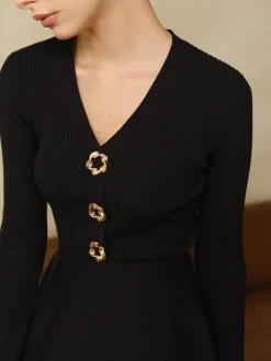Contrast Cuff Ruffle Knit Top