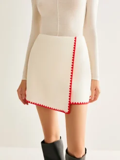 Contrast Embroidered Trim Tweed Skirt