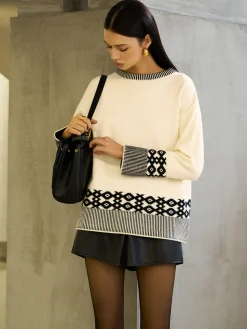 Contrast Geometric Pattern Pullover Sweater