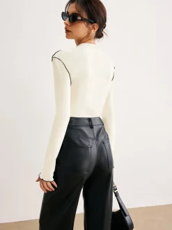 Contrast Lettuce Trim Blouse
