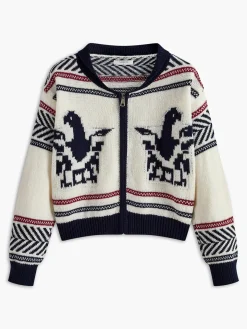 Contrast Pattern Zipper Short Cardigan