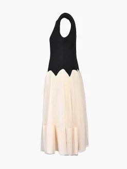 Contrast Petal Waist Midi Dress