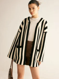 Contrast Pinstripe Hooded Cardigan
