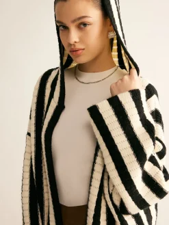 Contrast Pinstripe Hooded Cardigan