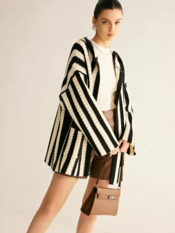 Contrast Pinstripe Hooded Cardigan
