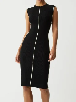 Contrast Piping Midi Sweater Dress