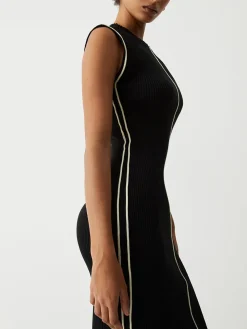 Contrast Piping Midi Sweater Dress