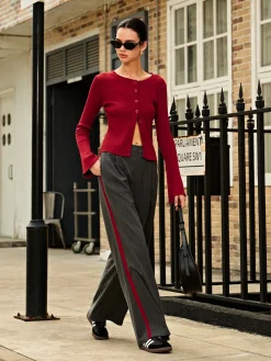 Contrast Piping Pinstripe Pants