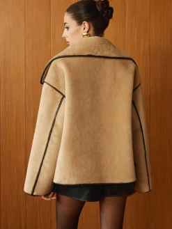 Contrast Piping Shift Minky Coat