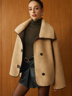 Contrast Piping Shift Minky Coat
