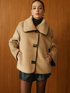 Contrast Piping Shift Minky Coat