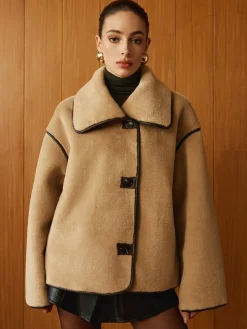 Contrast Piping Shift Minky Coat