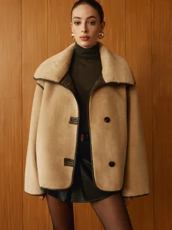 Contrast Piping Shift Minky Coat