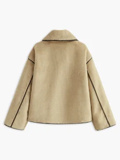 Contrast Piping Shift Minky Coat