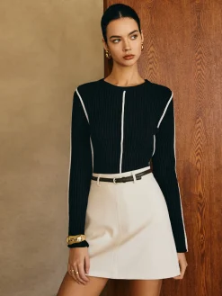 Contrast Piping Slim Knit Top