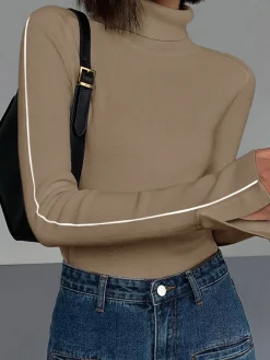 Contrast Piping Turtleneck Sweater