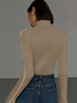 Contrast Piping Turtleneck Sweater