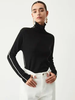 Contrast Piping Turtleneck Long Sleeve Top
