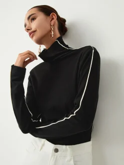 Contrast Piping Turtleneck Long Sleeve Top