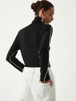 Contrast Piping Turtleneck Long Sleeve Top
