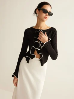 Contrast Ruffle Skinny Cardigan
