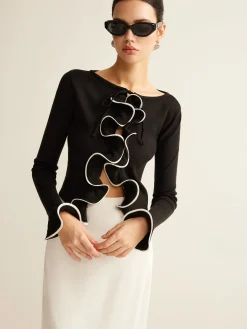 Contrast Ruffle Skinny Cardigan