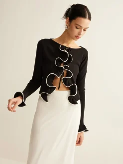 Contrast Ruffle Skinny Cardigan