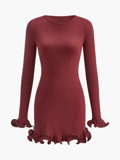 Contrast Ruffle Slim Dress