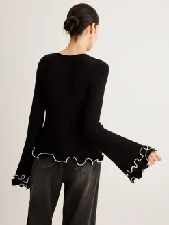 Contrast Ruffle Sweater