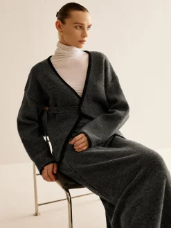 Contrast Side Piping Belted Sweater Co-ords