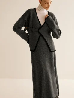 Contrast Side Piping Belted Sweater Co-ords