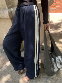Contrast Side Trim Drawstring Pants