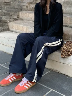 Contrast Side Trim Drawstring Pants