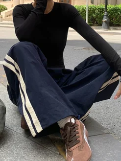 Contrast Side Trim Drawstring Pants
