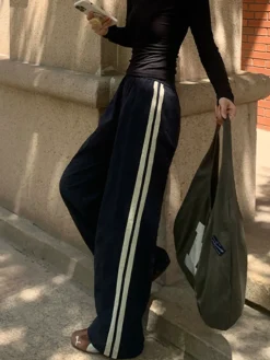 Contrast Side Trim Drawstring Pants