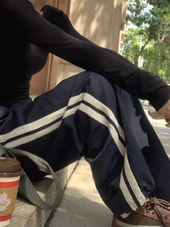 Contrast Side Trim Drawstring Pants