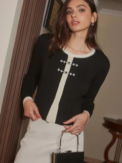 Contrast Trim Beaded Knit Top