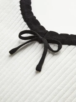 Contrast Trim Bow Crop Sweater Vest