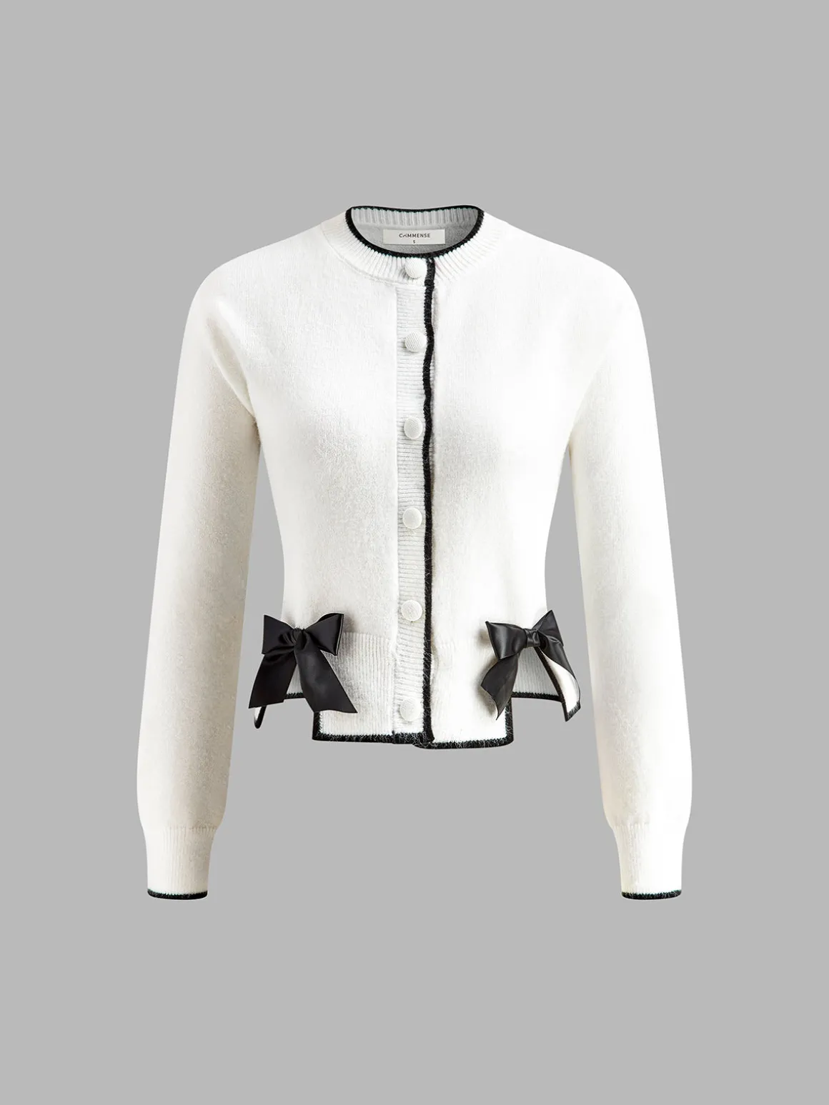 Contrast Trim Bow Decor Knit Outwear