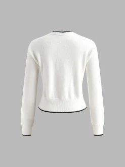 Contrast Trim Bow Decor Knit Outwear