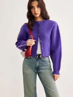 Contrast Trim Breasted Crop Cardigan