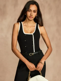 Contrast Trim Breasted Sweater Vest