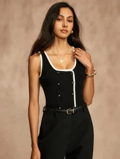 Contrast Trim Breasted Sweater Vest
