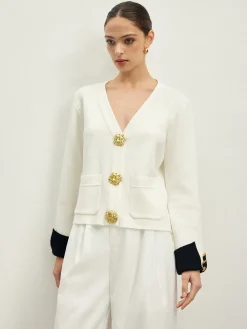 Contrast Trim Button Jersey Cardigan