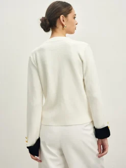 Contrast Trim Button Jersey Cardigan