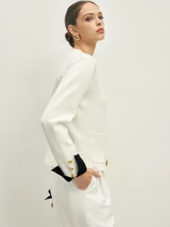 Contrast Trim Button Jersey Cardigan