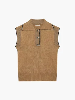 Contrast Trim Button Lapel Sweater Vest